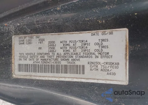 1998 Toyota Tacoma z USA, uszkodzony, nr VIN 4TAVL52N2WZ143695